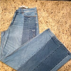 American Eagle Dreamy Drape Wide Leg Baggy Two-Tone Blue Denim Jeans